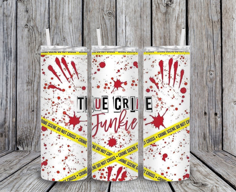 Skinny Tumbler - True Crime Junkie Yellow Tape