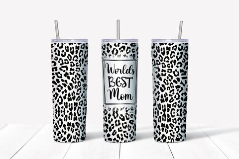 Skinny Tumbler - Mom Worlds Best Mom White/Black Leopard