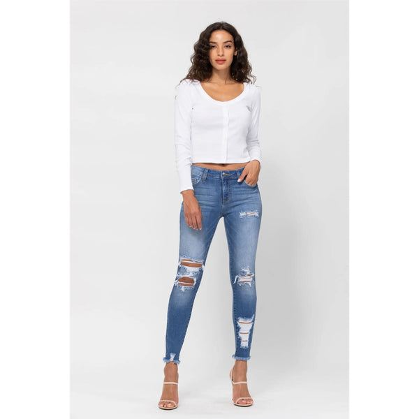 Mid Rise Classic Wash Destroyed Jeans
