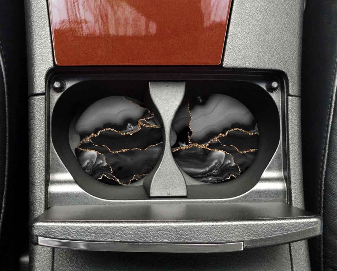 Car Coaster -  Black & Gold Marble
