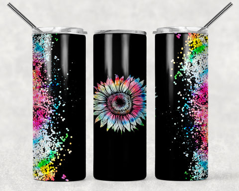 Skinny Tumbler - Sunflower Black Multi Colour Sparkle