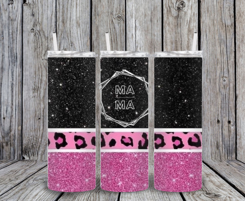 Skinny Tumbler - Mama Black/Pink Sparkle