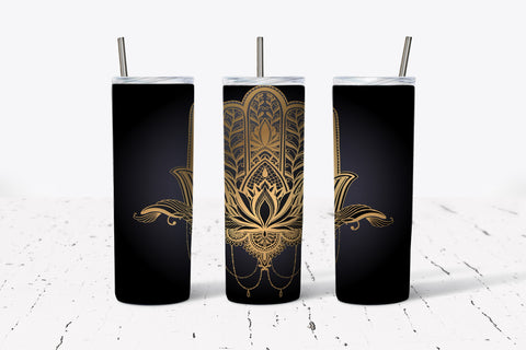 Skinny Tumbler - Black & Gold Design