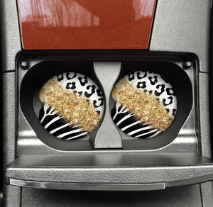 Car Coaster - Zebra Cheetah Glitter