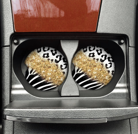 Car Coaster - Zebra Cheetah Glitter