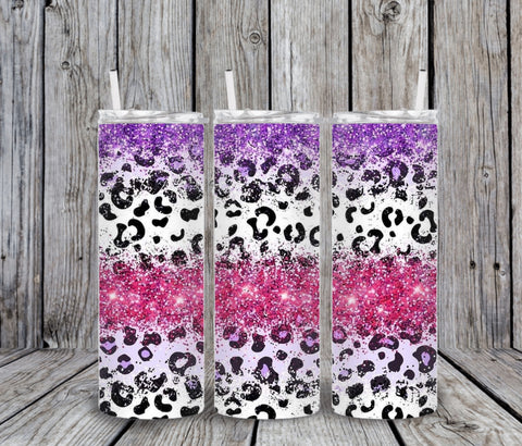 Skinny Tumbler - Leopard Red/Purple Sparkle