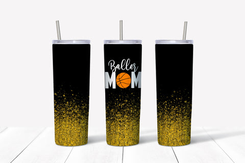 Skinny Tumbler -Black/Gold Baller Mom