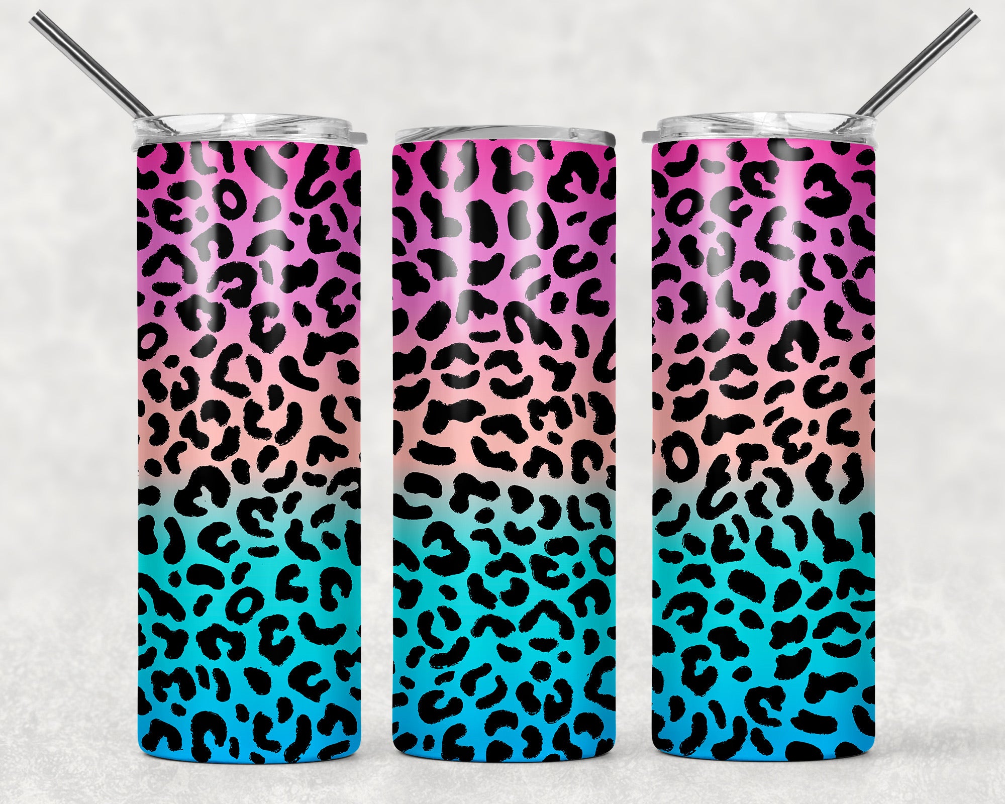 Skinny Tumbler - Leopard Multi Colour Pink To Blue