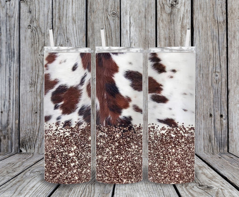 Skinny Tumbler - Cow Print With Sparkle Bottom