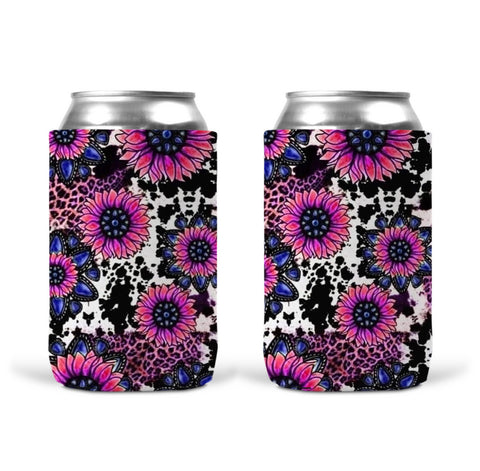 Can Koozie - Cow Pink Sunflower