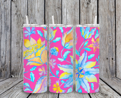 Skinny Tumbler -Pink With Flowers