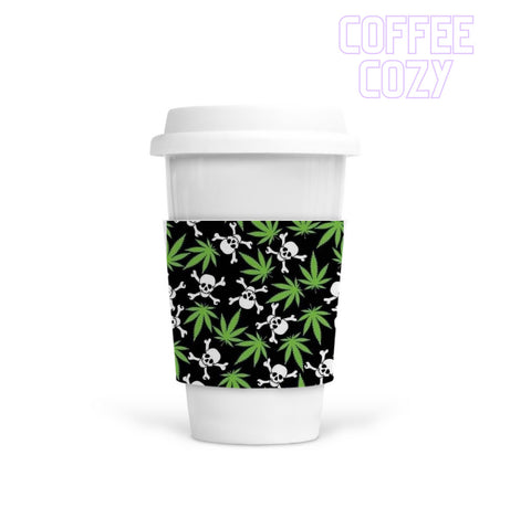 Coffee Cozy - Pot Leaf and Skulls