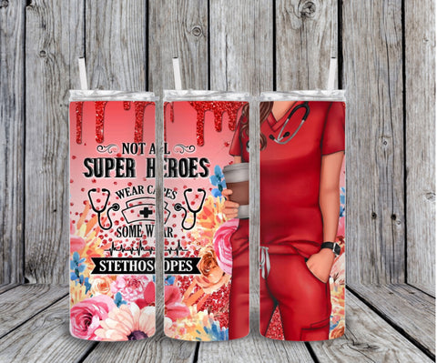 Skinny Tumbler - Red Flowers Health Care