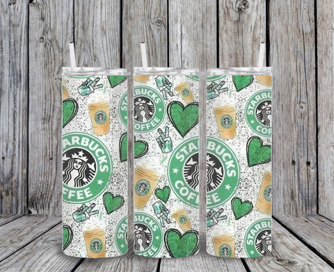 Skinny Tumbler - Starbs Green Hearts