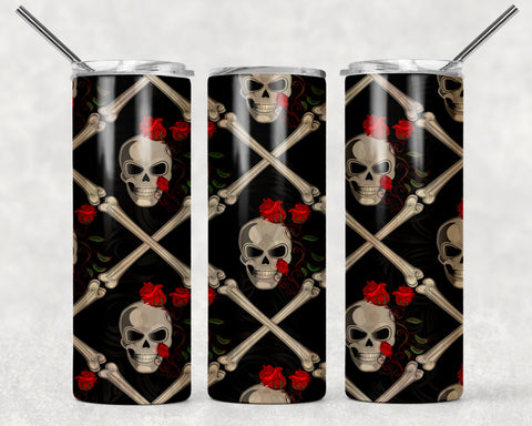 Skinny Tumbler - Skull Cross Bones Black Back