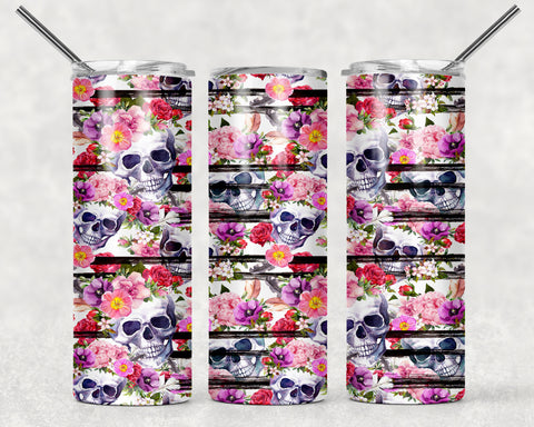 Skinny Tumbler - Skull & Flowers