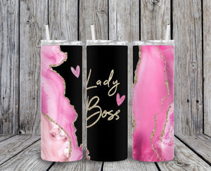 Skinny Tumbler - Pink Heart Lady Boss